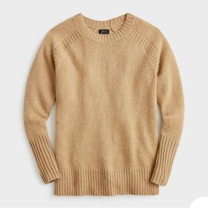 NEW J. Crew Crewneck Tunic Sweater in Everyday Cashmere, Camel, Sz XS